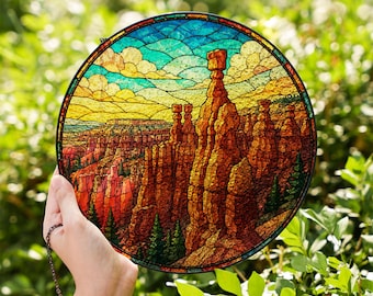 Atrapasueños de vidrieras del Parque Nacional Bryce Canyon, adorno para ventana con forma de roca hoodoo, regalo de decoración de paisaje desértico