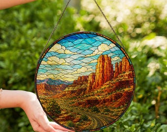 Capitol Reef National Park Stained Glass Suncatcher, Desert Canyon Road Landscape Window Hanging Decor Gift