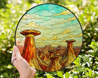 Desert Hoodoo National Park Stained Glass Suncatcher, Badlands Canyon Landscape Window Hanging, Southwest Nature Decor Gift