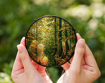 Atrapasueños de vidrieras del Parque Nacional Congaree, adorno colgante para ventana de bosque pantanoso, atrapasueños de naturaleza de humedal de cipreses, regalo de decoración para el hogar