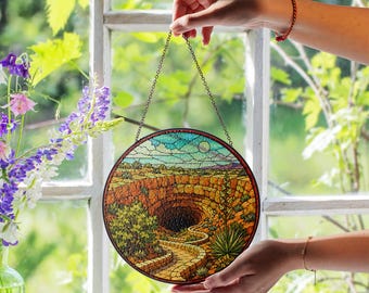 Carlsbad Caverns National Park Suncatcher Stained Glass Window Hanging, Desert Sinkhole Landscape Sun Catcher Nature Decor Gift