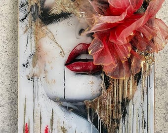 Luxury Resin Wall Art Woman Portrait Epoxy Resin Artwork Modern Glam Artwork Luxury Resin Woman Portrait Handmade Wall Art Contemporary