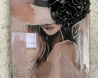 Luxury Resin Art Woman Portrait | Custom Canva Painting | Epoxy Wall Art | Crysta | Modern Glam Decor | Custom Anniversary Birthday Gift