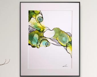 Pintura abstracta con tinta de alcohol "Flujo de vida", arte fluido moderno sobre papel Yupo.