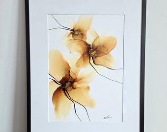 Abstract Alcohol Ink Painting "Honey Bloom", Original Fluid Art, Modern Wall Decor