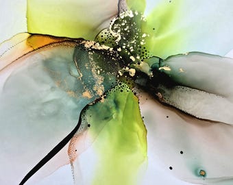 Abstract Alcohol Ink Painting "Bloom of Silence", Original Fluid Art, Modern Wall Decor, Alcohol Ink On Yupo.