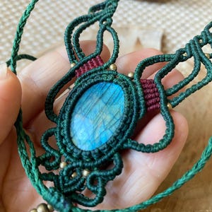 Labradorite Macrame Necklace, Adjustable Handmade Boho Jewelry, Natural Stone Pendant, Micro Macrame Necklace, Spiritual Gift