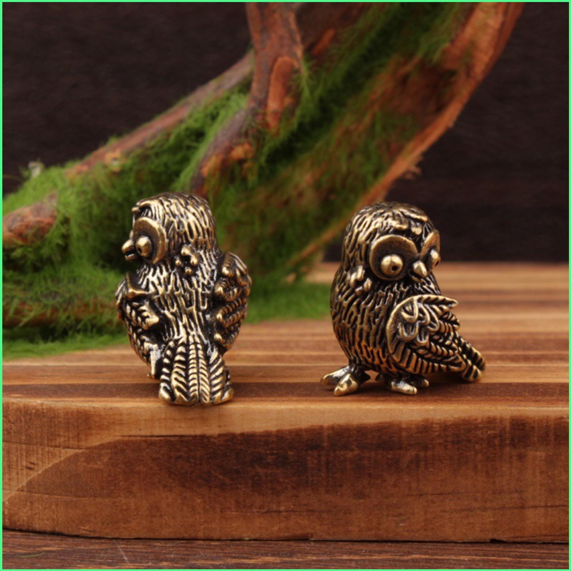 Mini Owl Figurine, Brass Owl Statue, Tiny Bird Sculpture, Vintage Animal Collectible, Cute Desk Deco