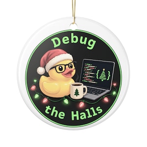 Debug the Halls Gumowa kaczka świąteczna, prezent dla programisty, Gumowa kaczka do debugowania, Ceramiczna ozdoba dla programisty i programisty