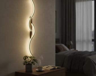 Schwarze gebogene LED-Wandleuchte, modernes minimalistisches Wellenlicht, Renter freundlich