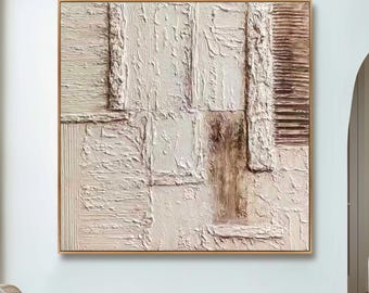 Large Textured White And Beige Oil Painting, Abstract Minimalist Contemporary Canvas Art, Neutral Earth Tone Palette Knife Art Wall Decor