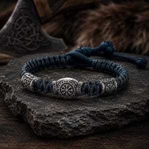 Viking Vegvisir armband för män, nordiskt paracord armband, nordiskt överlevnadsarmband, runsmycken, justerbar vikingagåva till honom
