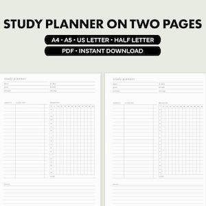 Undatierter Studienplaner Druckbarer Tagesplaner Akademischer Stundenplan Hausaufgaben Tracker Lernabschnitt PDF A4 A5 Buchstabe Halbbrief Sofortiger Download
