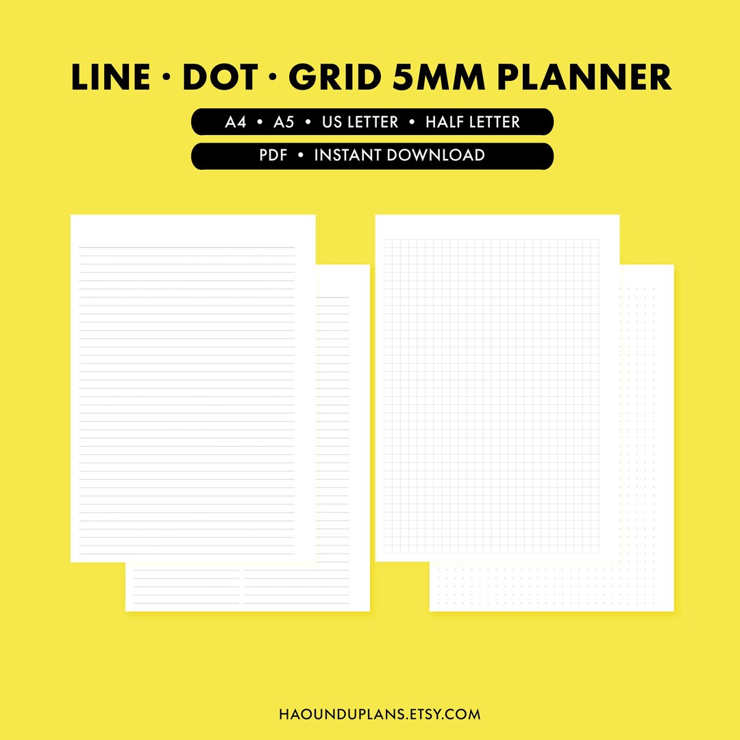 Printable Planner Inserts Dot Grid Lined 5mm Graph Paper Bullet Journal ...