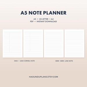 Cornell Notes Printable PDF, Cornell Method Note Taking Template, Study Notes, College Lecture Notes, 5mm 6mm Lined Paper A4 A5 Letter