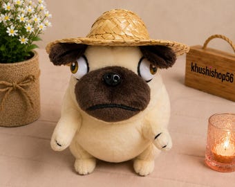 Pug Plushie with Hat – Cute Soft Dog Gift