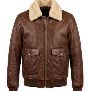 Men’s Vintage Brown Leather Bomber Jacket with Shearling Collar – Classic Aviator Style