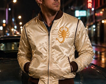 Luxus Satin Bomberjacke - Gold Finish mit fettem Skorpion-Logo