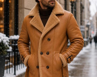Luxus Herren Winter Lammmantel - Klassische Lederoberbekleidung