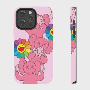 Kaws Inspired iPhone Samsung Phone Case, Pink Graffiti Character Print 2