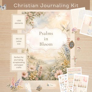 Kit para Diário Bíblico Imprimível, Salmos em Flor, Papéis com Versículos Bíblicos e Enfeites.