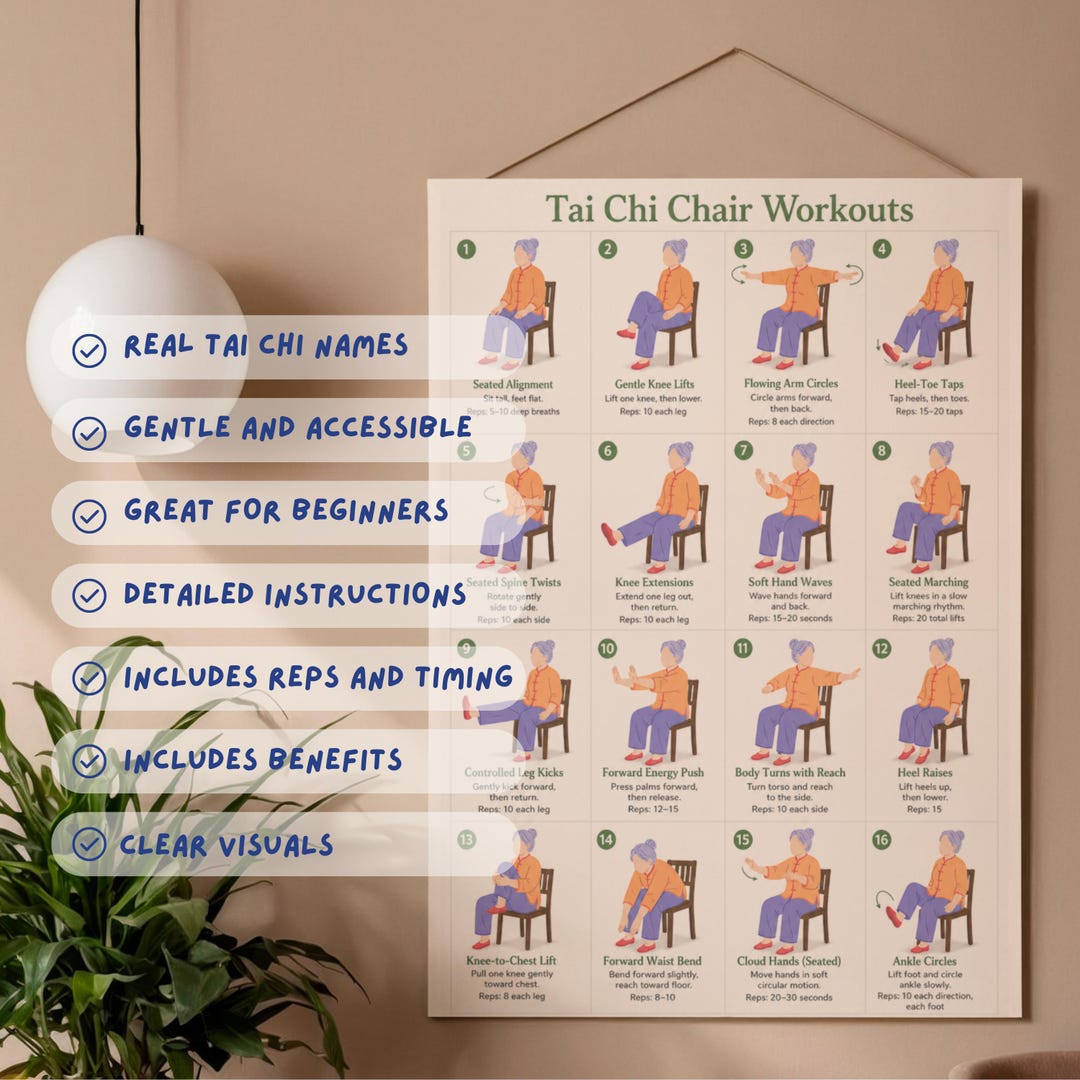 Printable Tai Chi Chair Workouts for Women, Senior Exercise Chart