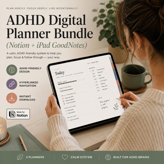 ADHD Digital Planner Bundle for Notion and iPad GoodNotes