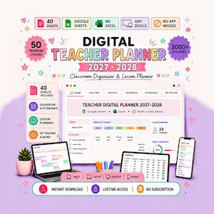Digital Teacher Planner 2027-2028 | Google Sheets Excel Classroom Organizer IEP Tracker - Lesson Planner