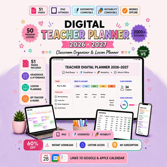 Digital Teacher Planner Classroom Organizer Boho Sage for GoodNotes iPad