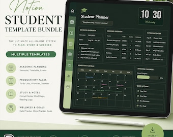 Notion Student Template Bundle, ADHD Focused Planner | Back to School Study Planner & Schedule | Class Assignment Tracker Note-Taking System