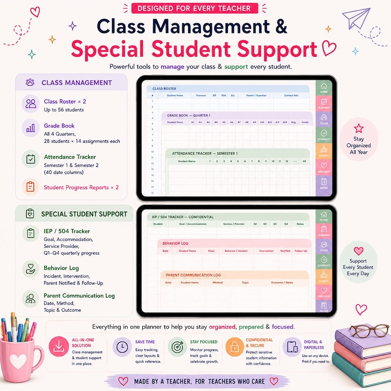 Digital Teacher Planner iPad GoodNotes Notability | IEP Tracker Classroom Organizer | Blush & Lilac Colors image 5