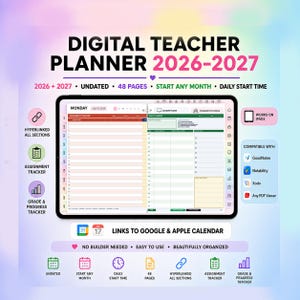 Digital Teacher Planner 2026-2027 | GoodNotes iPad Lesson Planner, Assignment Tracker, Grade Tracker | Attendance Tracker | Student Roster