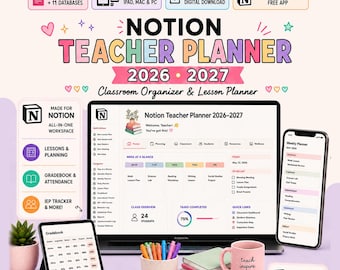 Notion Teacher Planner 2026-2027, Digital Teacher Planner, Lesson Planner, Grade Book, IEP Tracker, Classroom Organizer, Academic Planner