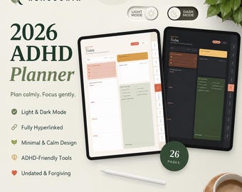 ADHD Digital Planner | Undated, Light/Dark Mode, GoodNotes iPad (Instant Download)