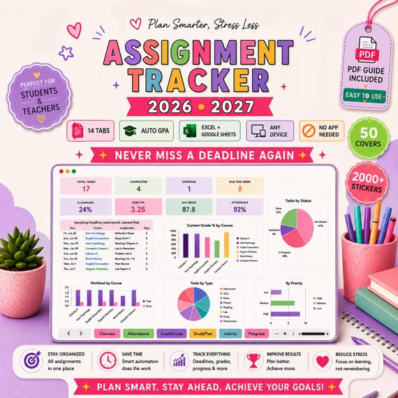 Premium Assignment Tracker Sheets for Google Sheets and Excel