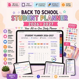 Back to School Student Planner 2026-2027 Digital GoodNotes iPad Hyperlinked (PDF Download)