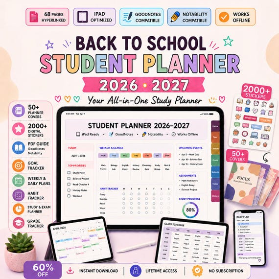 Back to School Student Planner 2026-2027 for GoodNotes iPad