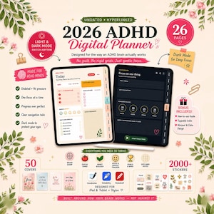 ADHD Digital Planner | Undated, Light/Dark Mode, GoodNotes iPad (Instant Download)