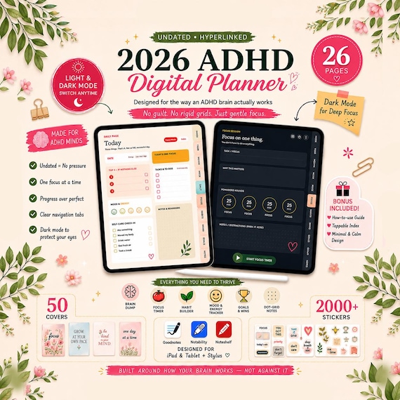 ADHD Digital Planner, light and dark mode