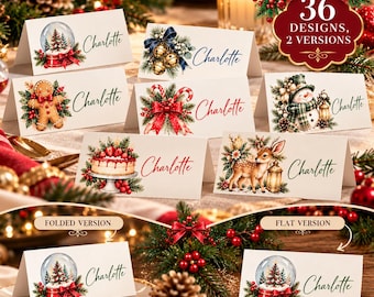 Tarjetas de mesa navideñas (editables) Tarjetas plegables y planas Canva Imprimible digitalmente