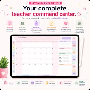 Digital Teacher Planner iPad GoodNotes Notability | IEP Tracker Classroom Organizer | Blush & Lilac Colors image 2