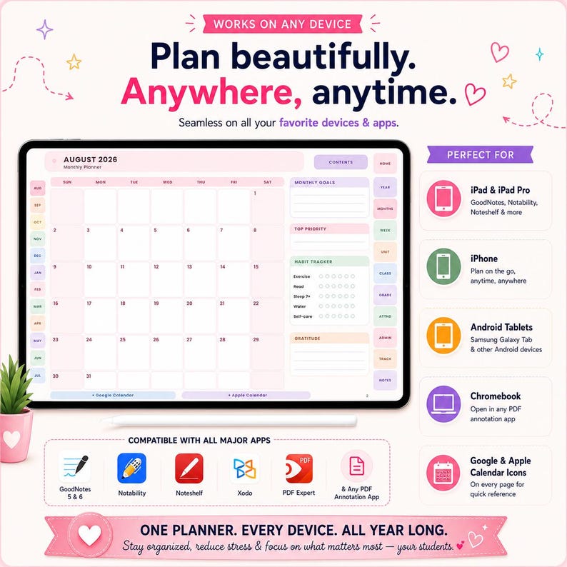 Digital Teacher Planner iPad GoodNotes Notability | IEP Tracker Classroom Organizer | Blush & Lilac Colors image 4