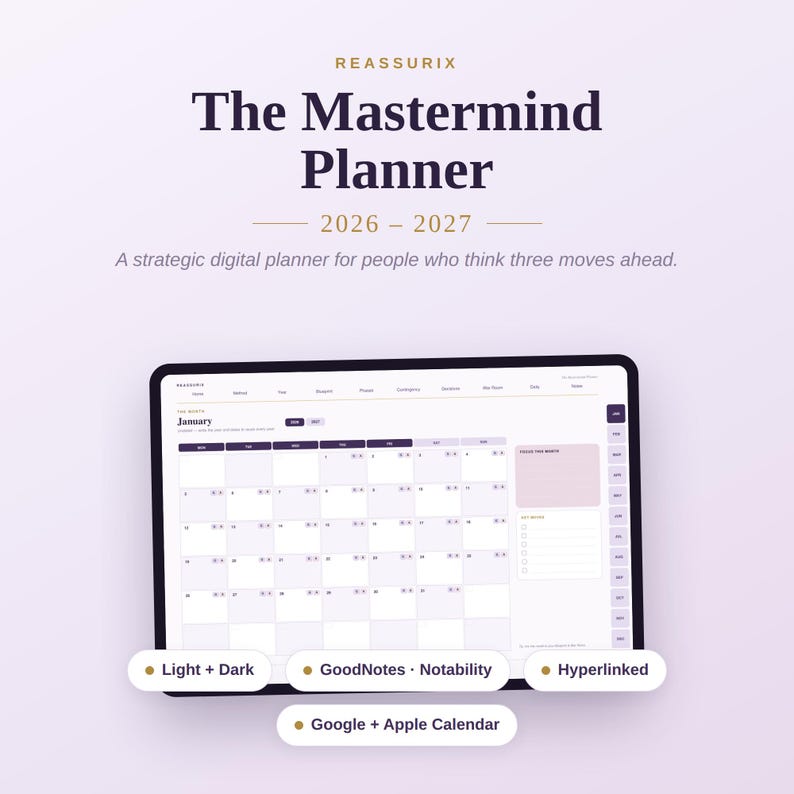 Mastermind Planner 2026-2027 Goodnotes iPad Planner, Light & Dark Mode ...