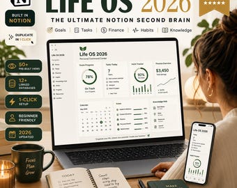 Notion Template Life OS 2026 - Life Planner | Second Brain Productivity | Habit Tracker, Goals, Finance, Tasks | Digital Download