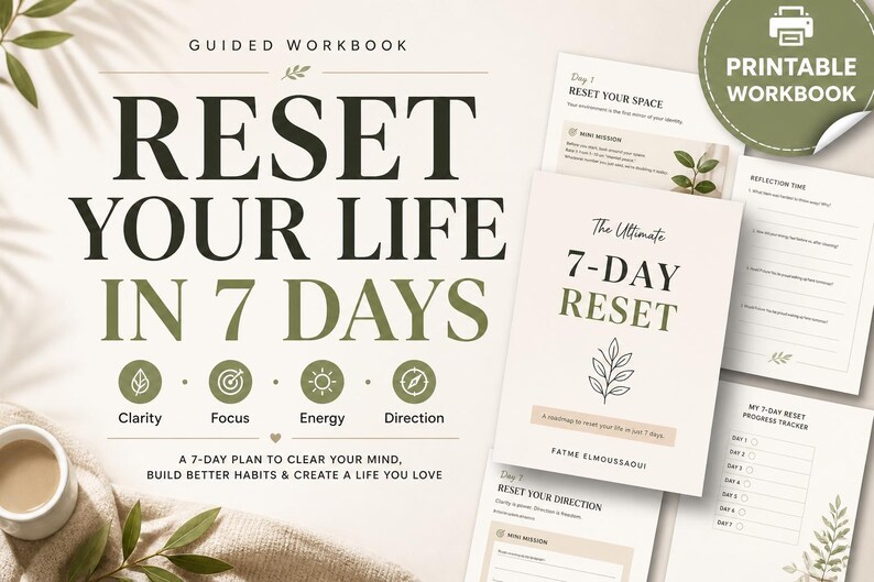 7-day Life Reset Printable Workbook | Clarity, Focus, Energy, Direction ...
