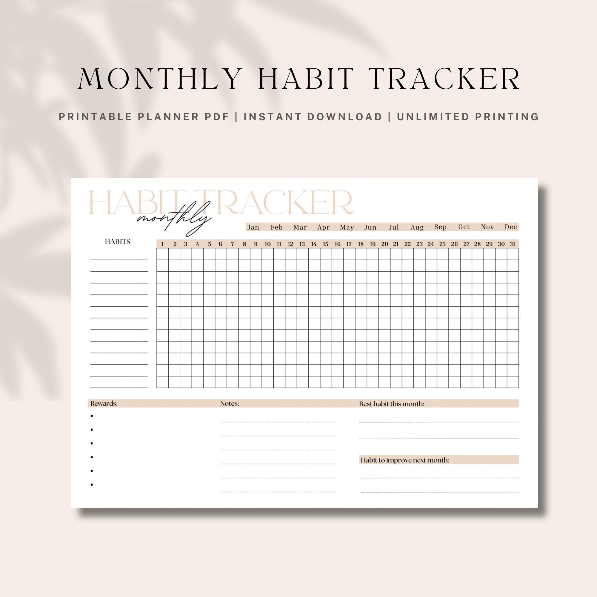 Beige Monthly Habit Tracker Printable | Minimalist Self Improvement ...