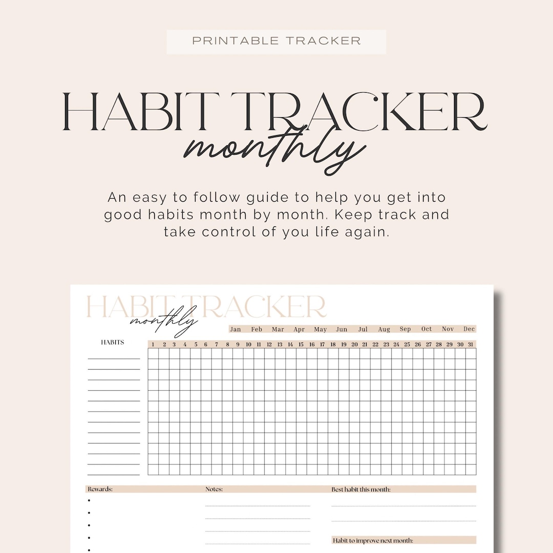 Beige Monthly Habit Tracker Printable | Minimalist Self Improvement ...