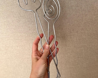 Vintage Edelstahl Salatbesteck, Mid Century, Draht Salat Utensilien, Geschirr im skandinavischen Stil, Statement Servierset