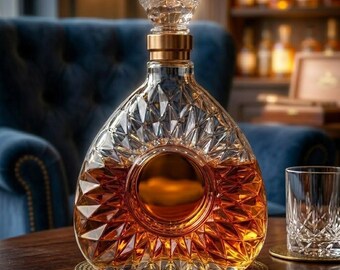 Decanter per whisky in cristallo di lusso, dispenser per liquori con taglio a diamante per bourbon e scotch, elegante accessorio da bar per la casa, regalo unico per uomo, 700 ml
