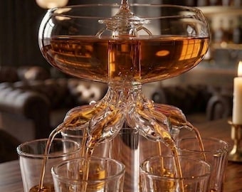 Dispenser per shot in vetro di alta qualità e fontana per bevande, versatore multi-shot per whisky, decanter, accessorio unico per il bar di casa e centrotavola per feste.